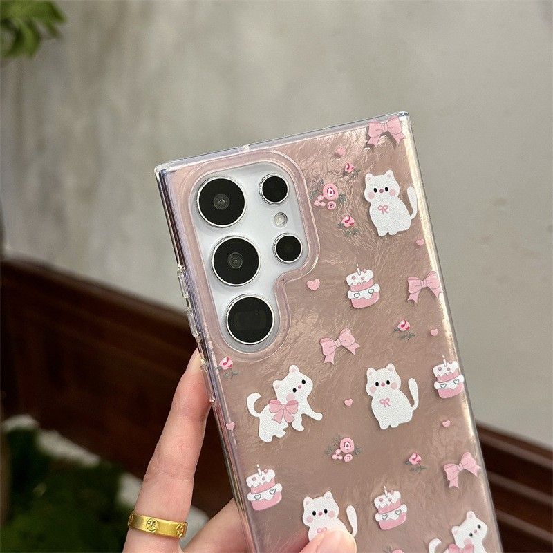 Floral White Cat Phone Case For Samsung