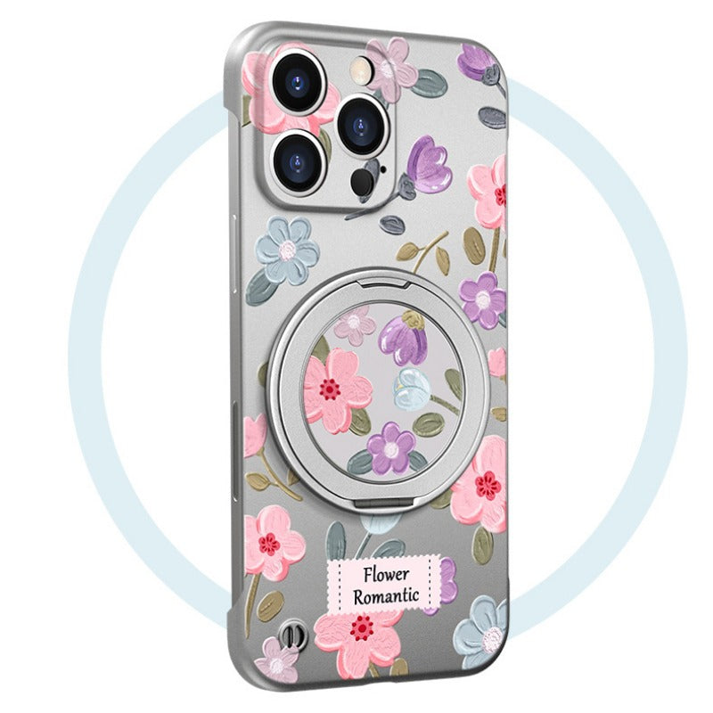 Flower Borderless Magnetic Bracket Phone Case For iPhone