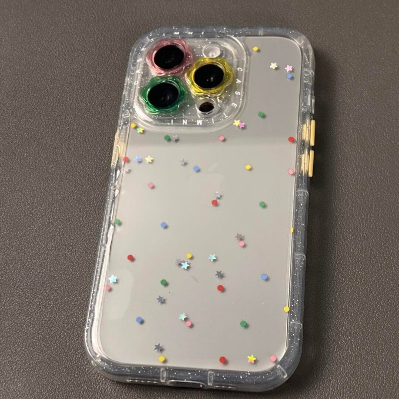 Flower Lens Transparent Glitter Phone Case For iPhone