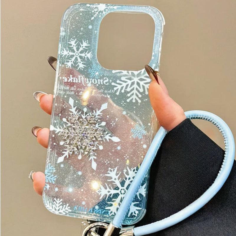 3D Snowflake Wristband Anti-Fall Phone Case For iPhone