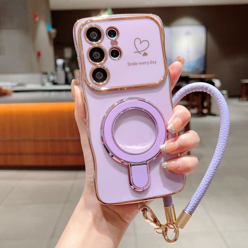 Electroplated Wave Double Heart Large Window Phone Case For Samsung