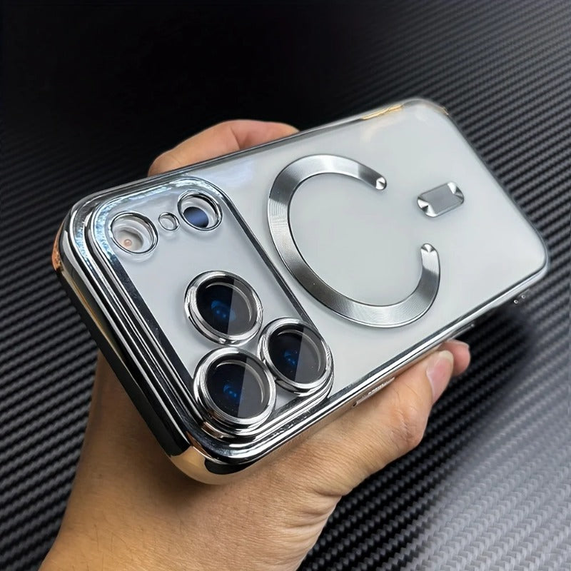 Electroplated Soft TPU Clear Magnetic Phone Case For  iPhone