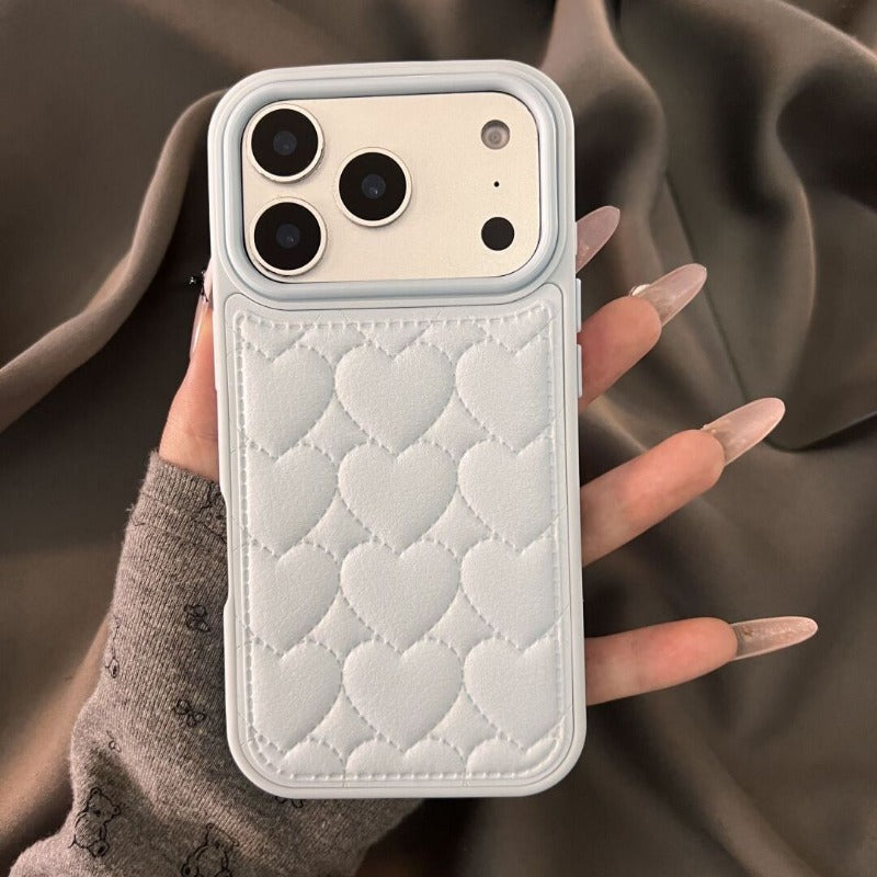 Leather Embossed Heart Phone Case For iPhone