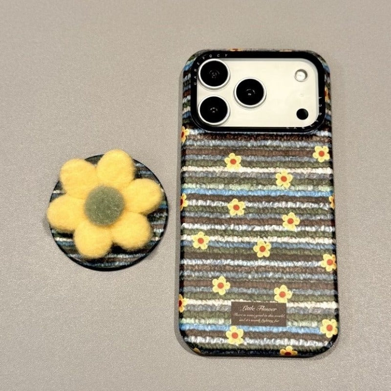 Striped Flower Magnetic Phone Case For iPhone