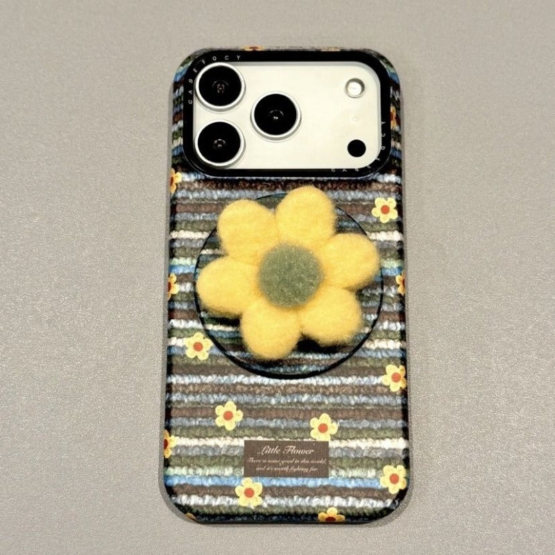 Striped Flower Magnetic Phone Case For iPhone
