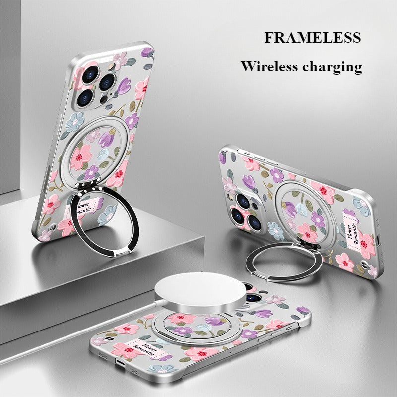 Flower Borderless Magnetic Bracket Phone Case For iPhone