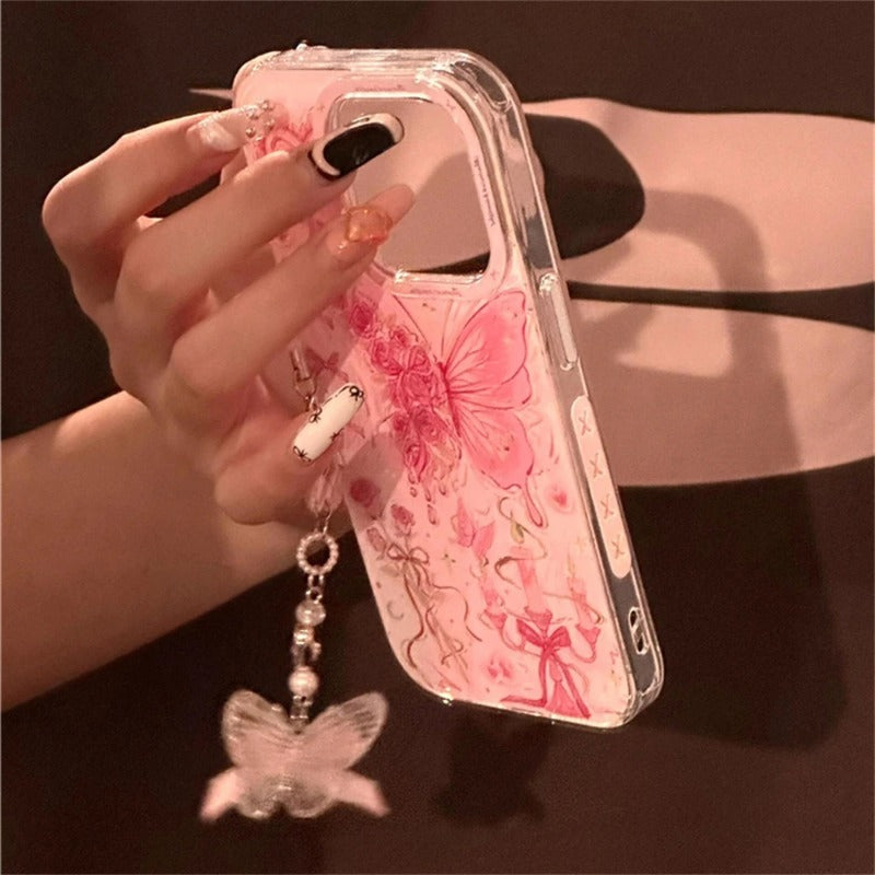 Butterfly Bowknot Rose Pink Phone Case For iPhone