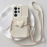 3D Cute Love Heart Crossbody Card Holder Phone Case For Samsung