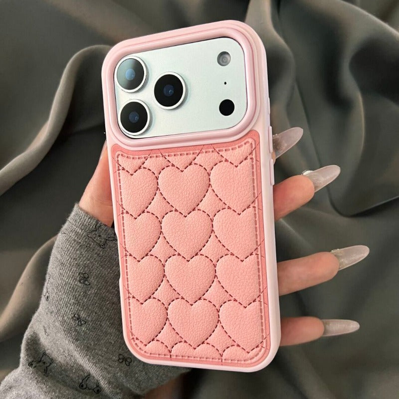 Leather Embossed Heart Phone Case For iPhone