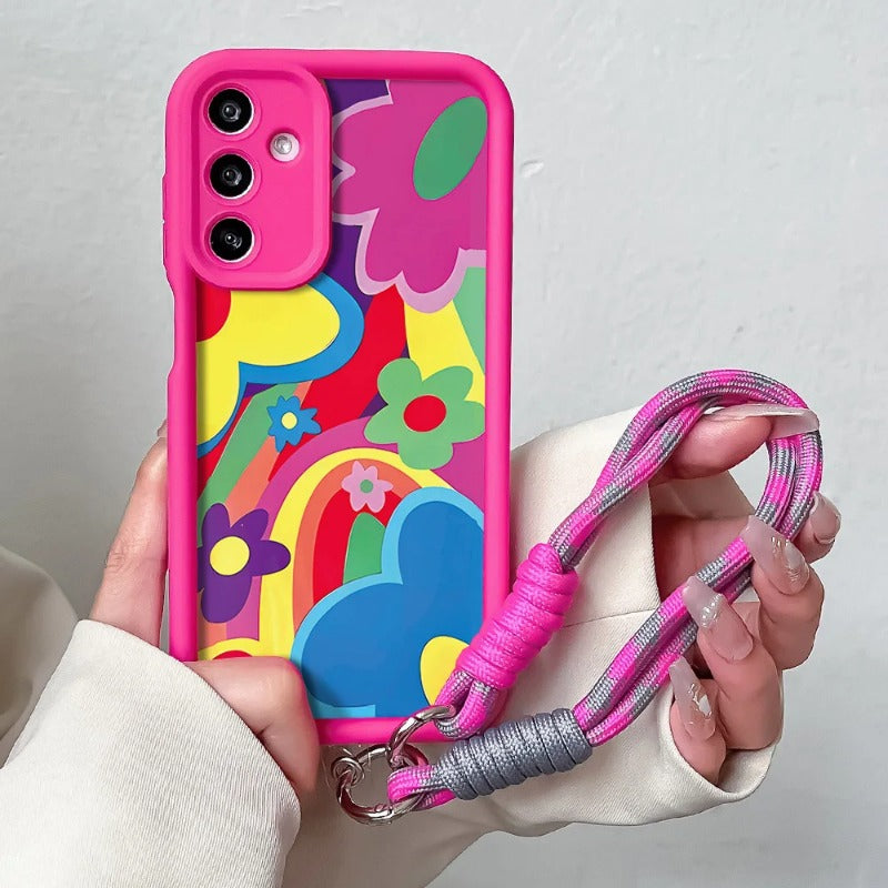 Colorful Flower Lanyard Case For Samsung