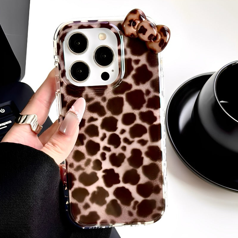 Pink and Brown Contrast Leopard Print Double Layer Phone Case For iPhone