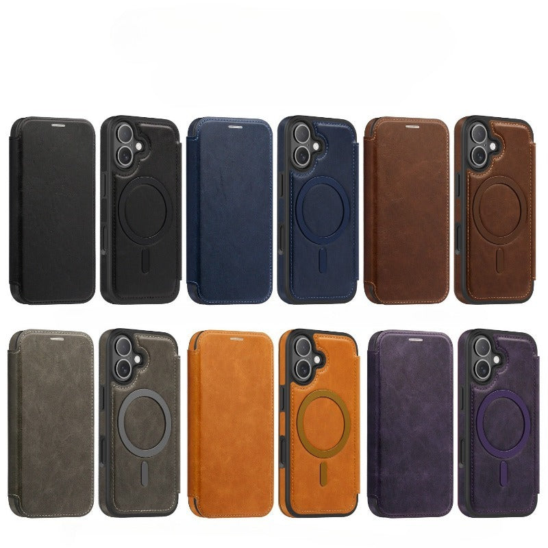 Flip Magnetic Leather Phone Case For iPhone