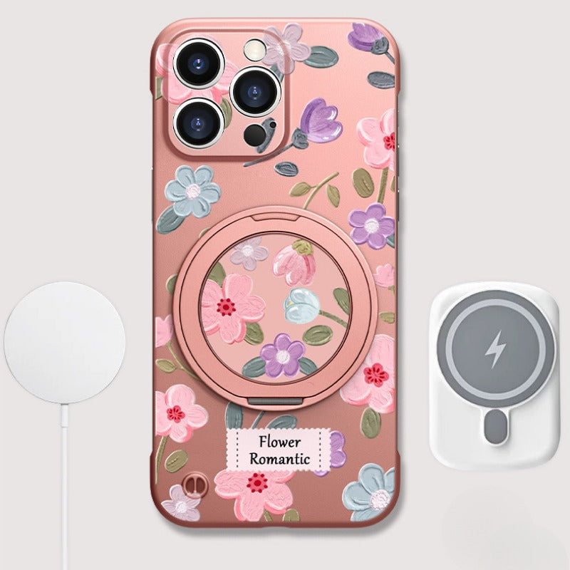 Flower Borderless Magnetic Bracket Phone Case For iPhone