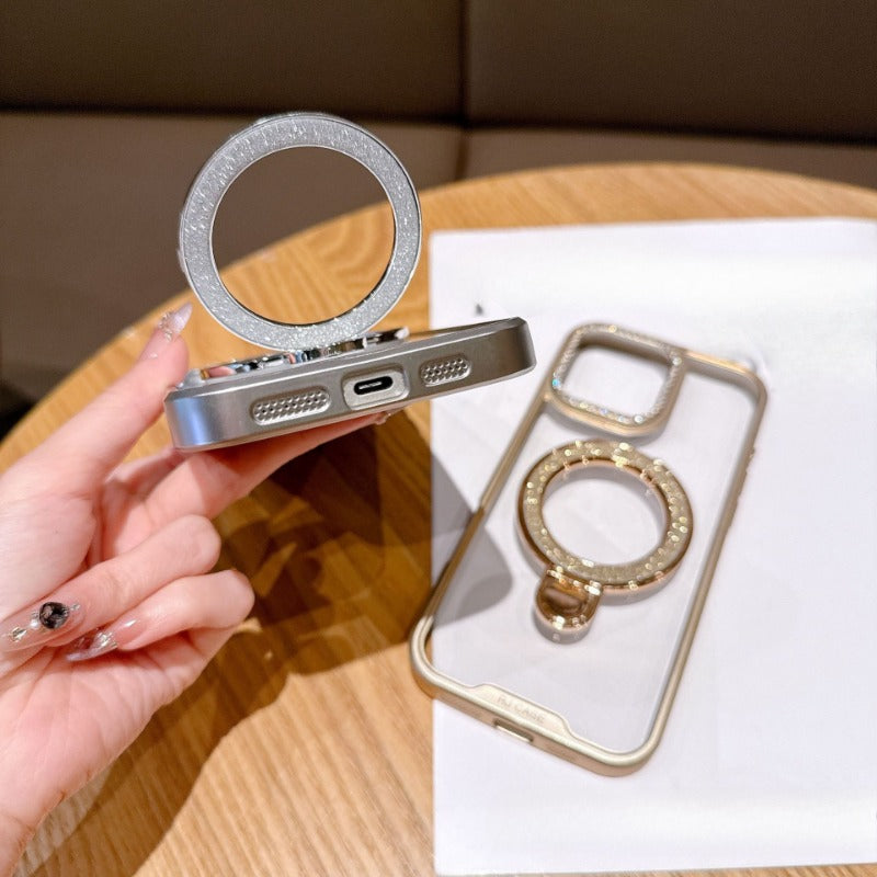 Electroplating Transparent Folding Bracket Mobile Phone Case For iPhone