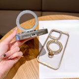 Electroplating Transparent Folding Bracket Mobile Phone Case For iPhone