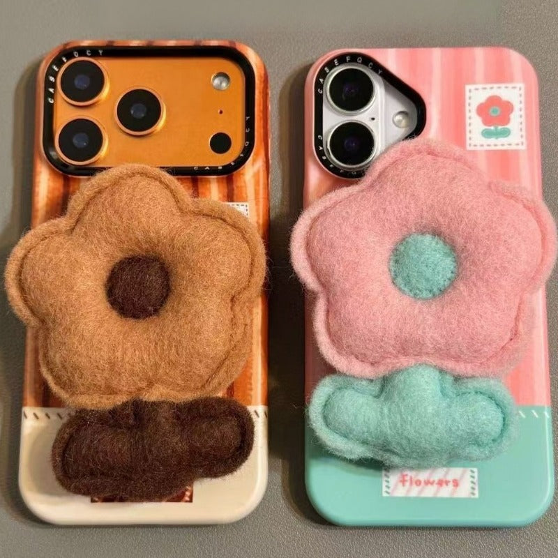 Striped Flower Magnetic Phone Case For iPhone