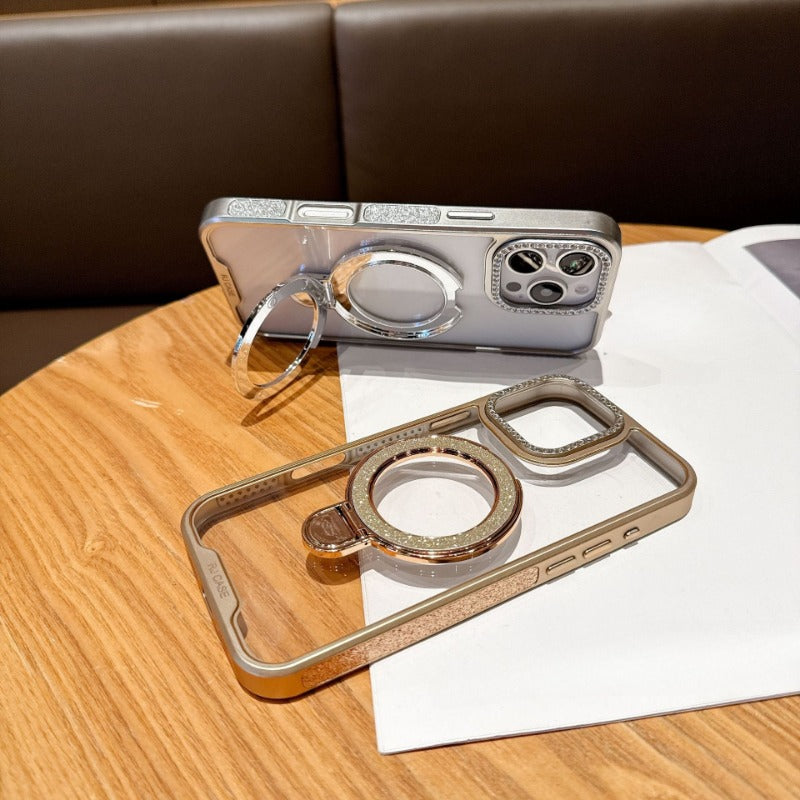 Electroplating Transparent Folding Bracket Mobile Phone Case For iPhone