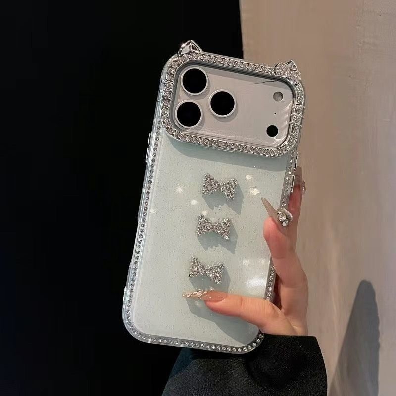 Double-sided Diamond Cat Ear Phone Case For iPhone