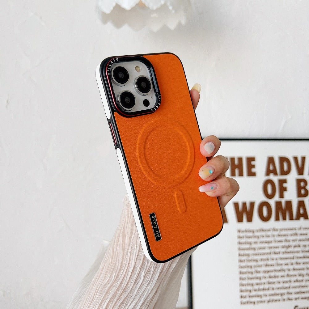 Plain Leather Magnetic Phone Case For iPhone