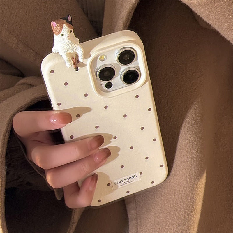 Cute 3D Cat Simple Polka Dot Soft Phone Case For iPhone