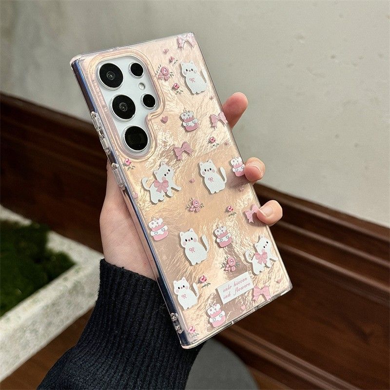 Floral White Cat Phone Case For Samsung