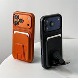 Card Holder Folding Stand Frosted Phone Case For iPhone