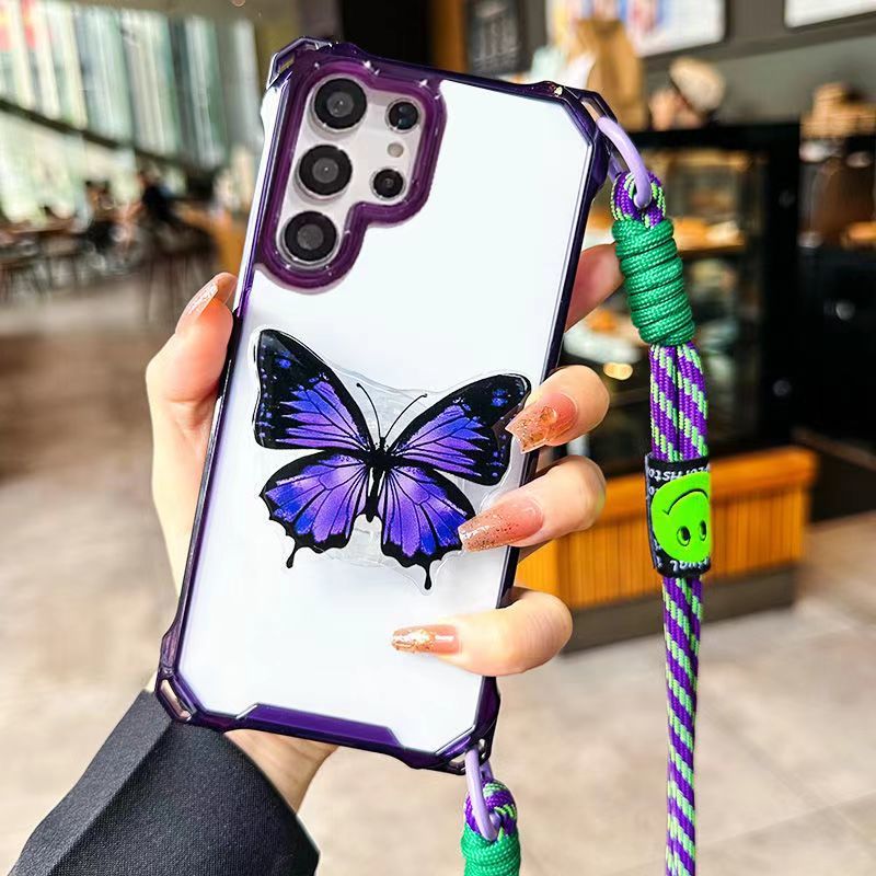 Transparent Simple Butterfly Stand Phone Case For Samsung