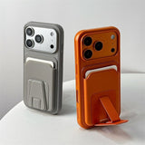 Card Holder Folding Stand Frosted Phone Case For iPhone