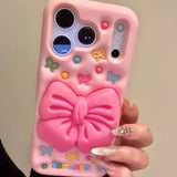 3D Full-Screen Bow Stand Silicone Phone Case For iPhone