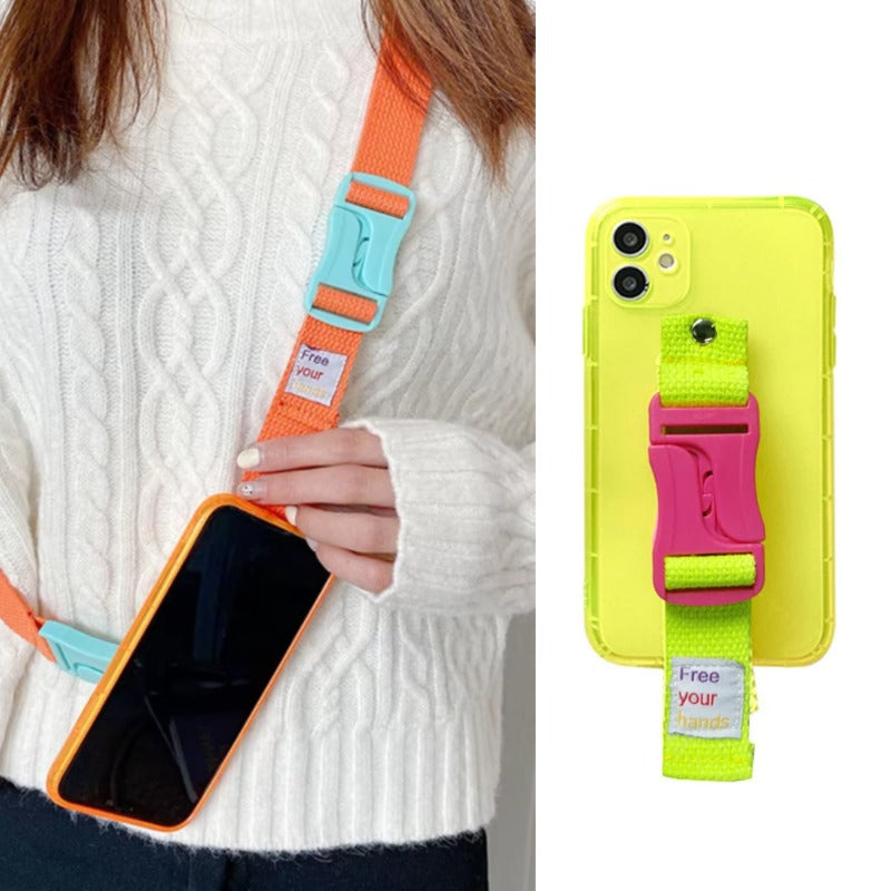 Fluorescent Lanyard Necklace Wrist Strap Holder Case For iPhone