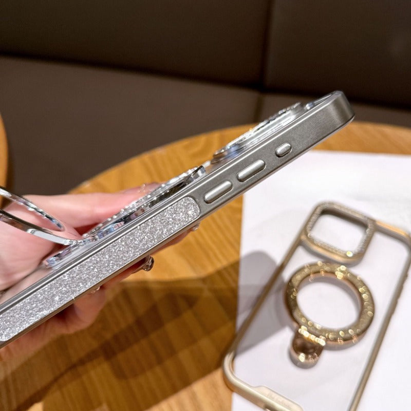 Electroplating Transparent Folding Bracket Mobile Phone Case For iPhone