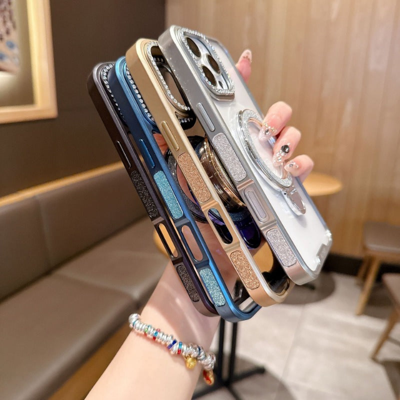 Electroplating Transparent Folding Bracket Mobile Phone Case For iPhone