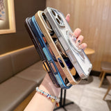 Electroplating Transparent Folding Bracket Mobile Phone Case For iPhone