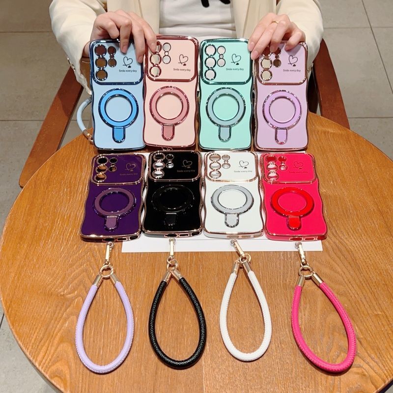 Electroplated Wave Double Heart Large Window Phone Case For Samsung