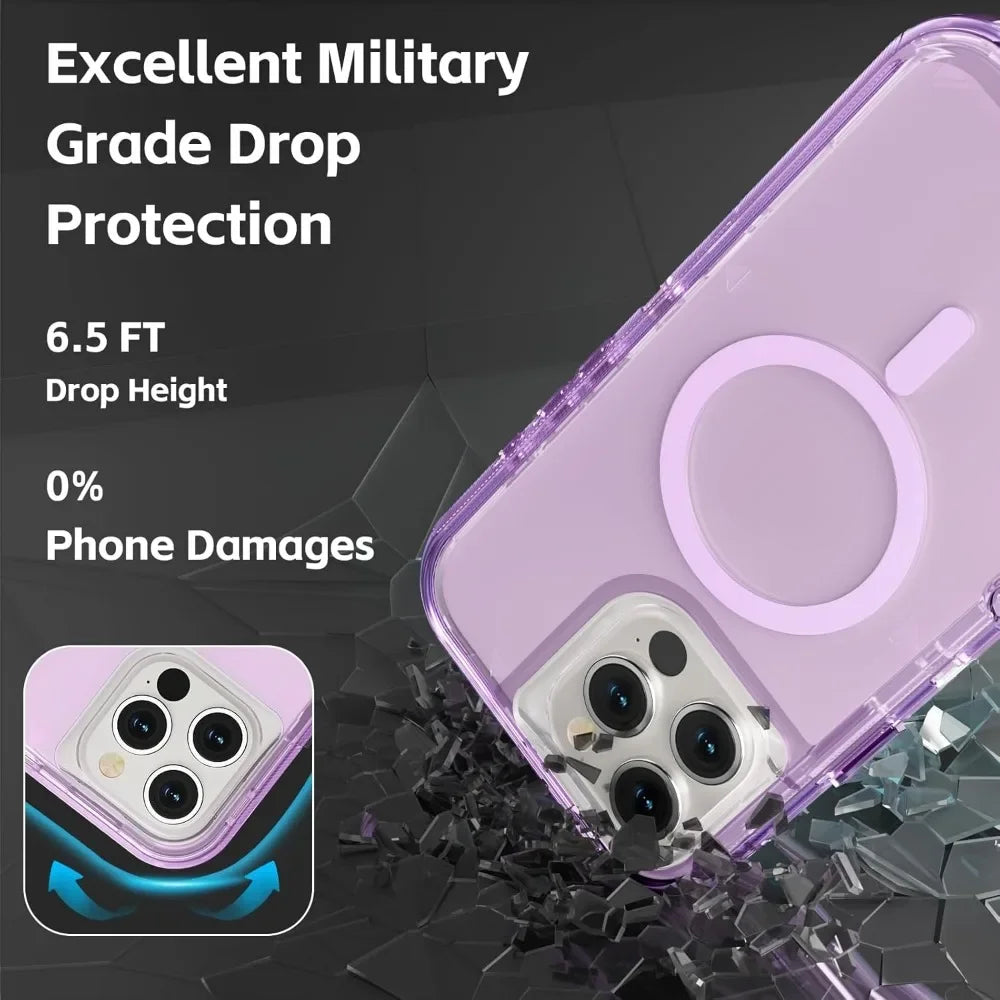 3 in 1 Heavy Armor Transparent Magnetic Case For iPhone