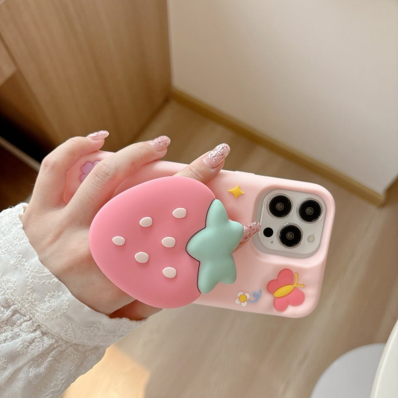 Pink Strawberry Stand Phone Case For iPhone
