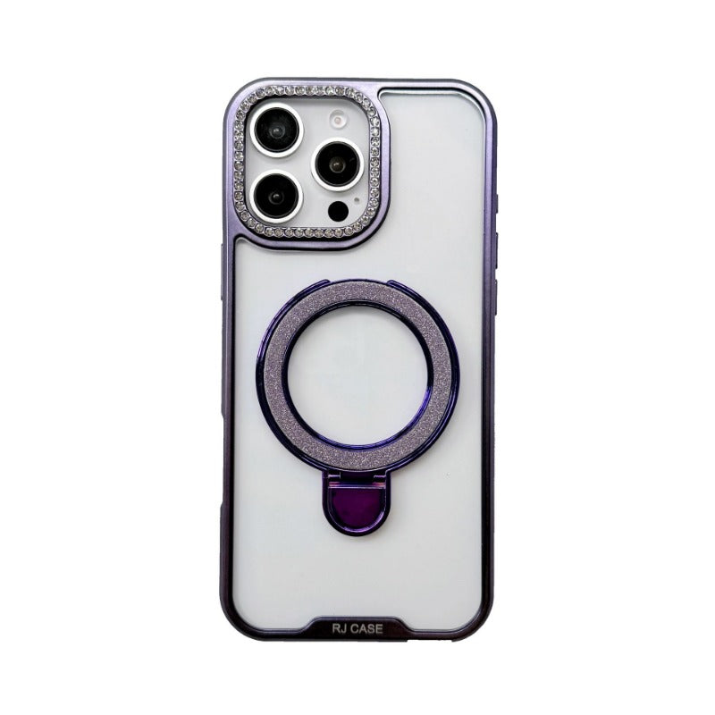 Electroplating Transparent Folding Bracket Mobile Phone Case For iPhone