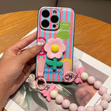 Blue and Pink Line Flower Phone Case For iPhone