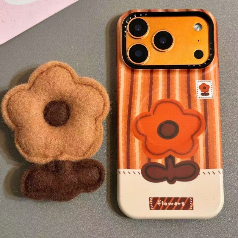 Striped Flower Magnetic Phone Case For iPhone