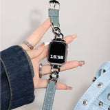 Metal Chain Denim Leather Watch Strap For iWatch