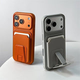 Card Holder Folding Stand Frosted Phone Case For iPhone
