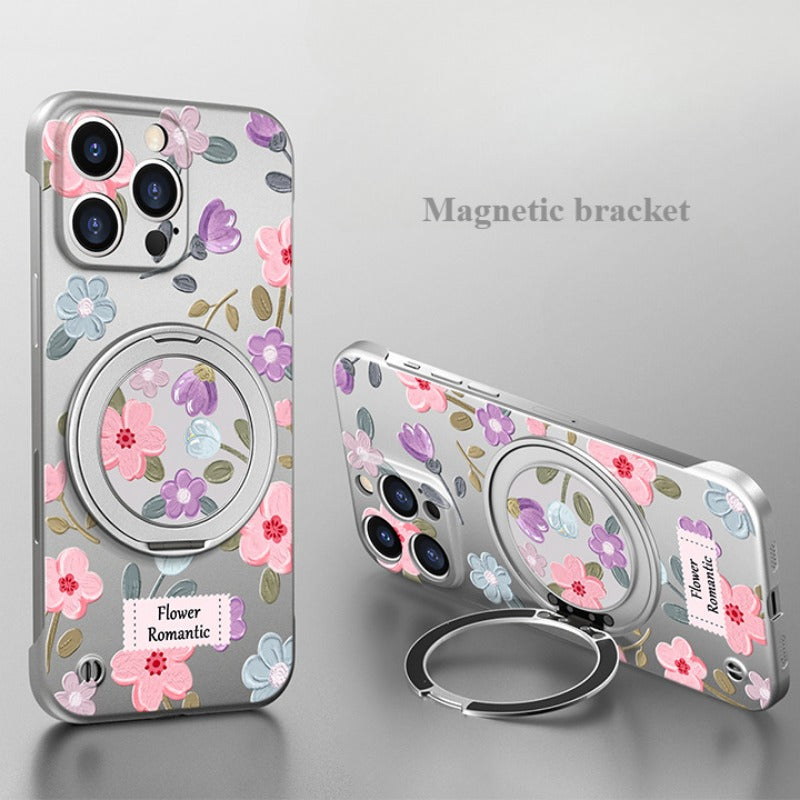 Flower Borderless Magnetic Bracket Phone Case For iPhone