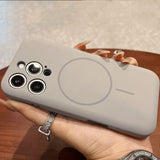 Lens Flat Liquid Silicone Magnetic Phone Case For iPhone