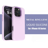 Solid Color Liquid Silicone Metal Ring Lens Phone Case For iPhone