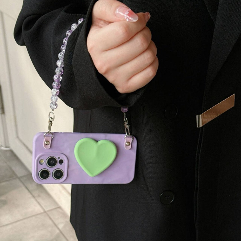 Cartoon Heart Pearl Chain Phone Case For iPhone