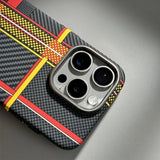 Alloy Lens Hit Color Carbon Fibre Pattern Magnetic Phone Case For iPhone