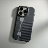 Alloy Lens Hit Color Carbon Fibre Pattern Magnetic Phone Case For iPhone