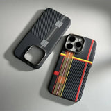 Alloy Lens Hit Color Carbon Fibre Pattern Magnetic Phone Case For iPhone