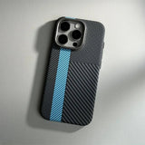 Alloy Lens Hit Color Carbon Fibre Pattern Magnetic Phone Case For iPhone