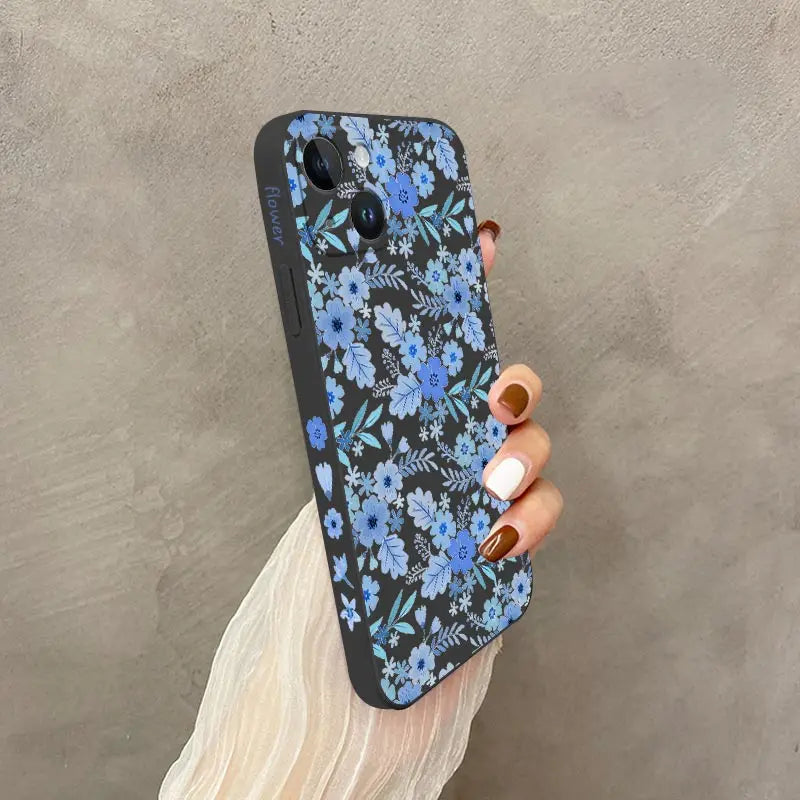 Blue Floral Silicone Phone Case For iPhone
